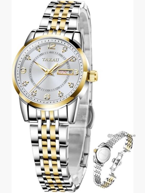 Womens Watch Fashion Dress Waterproof Silver Easy Read Quartz Analog Two Tone main image 4